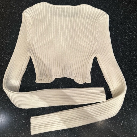 Princess Polly Cream Ribbed Knit Cropped Sweater - Picture 2 of 6